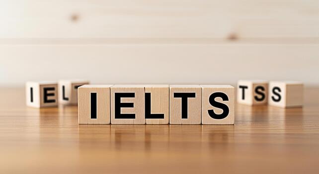 Wooden blocks spelling IELTS on a wooden table representing the International English Language Testing System a concept for language proficiency and academic success in a learning environment photo