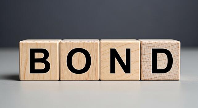 Wooden blocks spelling BOND on a gray surface representing financial security and investment conveying trust and reliability in a corporate environment symbolizing stability and longterm commitment photo