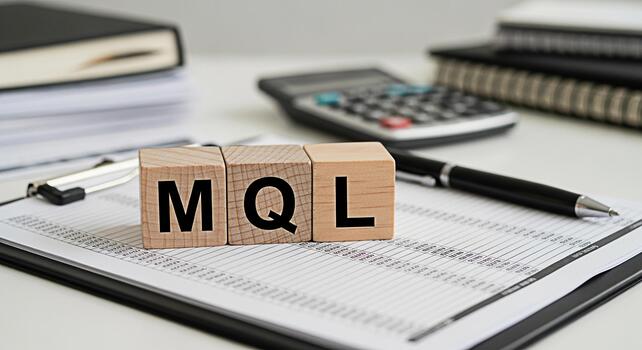 Wooden blocks spelling MQL on a clipboard with financial data in a bright office setting representing marketing qualified leads and business growth with a focus on datadriven decisionmaking and succes photo