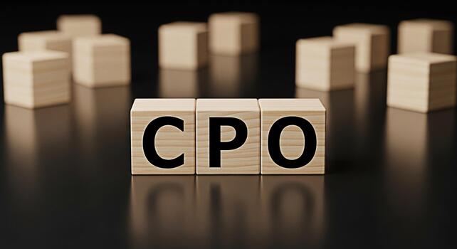 Wooden blocks displaying CPO on a reflective black surface representing Cost Per Order in a business setting symbolizing financial strategy and marketing performance analysis for business growth photo