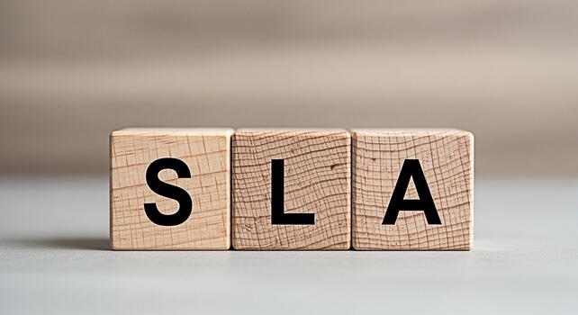 Wooden blocks displaying SLA abbreviation on a neutral surface representing Service Level Agreement in a business context emphasizing commitment and quality assurance for customer satisfaction and rel photo