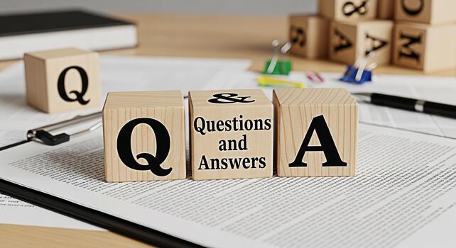 Wooden blocks displaying Q A on a bright wooden desk symbolizing knowledge and problemsolving in a business or educational setting fostering a mood of clarity and understanding photo