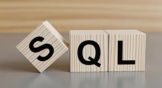 Wooden blocks displaying SQL on a neutral surface representing database management and querying conveying a sense of organization precision and the importance of structured data in modern technology photo