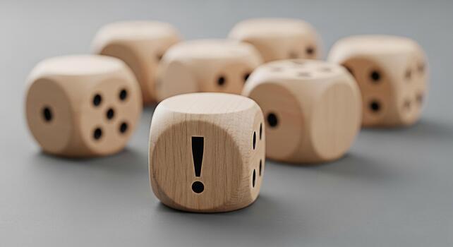 de madera dado mostrando un exclamación marca en un gris superficie sugerencia riesgo evaluación y Toma de decisiones con un atención en potencial riesgos y el importancia de precaución en estratégico planificación foto