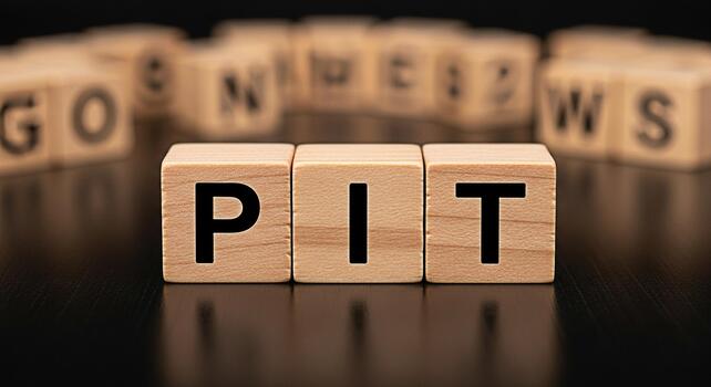 Wooden blocks spelling PIT on a dark surface representing challenges and difficulties conveying a sense of adversity and the need to overcome obstacles in a business or personal context photo