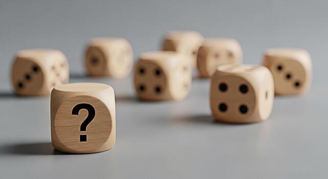 de madera dado mostrando un pregunta marca en un gris superficie representando incertidumbre y Toma de decisiones evocando curiosidad y el desafío de hallazgo respuestas en un complejo y impredecible ambiente foto