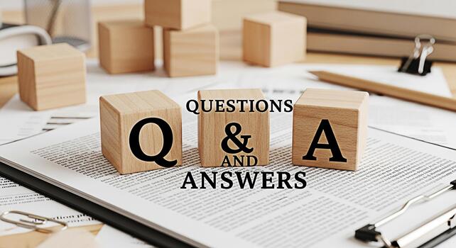 Wooden blocks displaying Q A on a document in a bright organized office setting representing knowledge problemsolving and the importance of clear communication for effective solutions photo