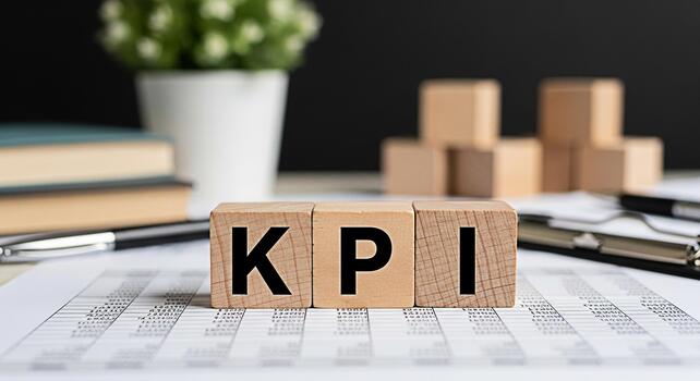 Wooden KPI blocks resting on a financial report in a bright office symbolizing key performance indicators and business success through datadriven insights and strategic planning for optimal growth photo