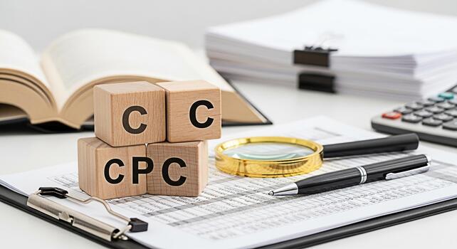 Wooden blocks displaying CPC on a financial report in a bright office symbolizing cost per click analysis and strategic marketing decisions for business growth and improved ROI photo