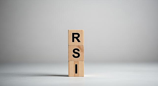 Wooden blocks displaying RSI acronym on a white surface symbolizing Relative Strength Index in a minimalist setting conveying financial analysis and investment strategy with a focus on market indicato photo