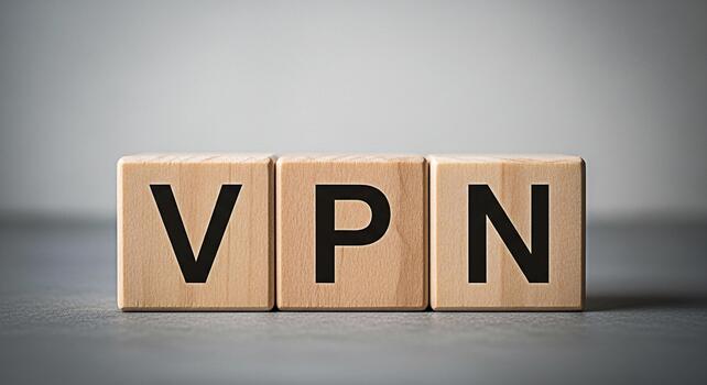 de madera bloques mostrando vpn en un gris superficie simbolizando seguro Internet conexión y datos cifrado para en línea intimidad y proteccion en contra ciber amenazas en un digital ambiente foto