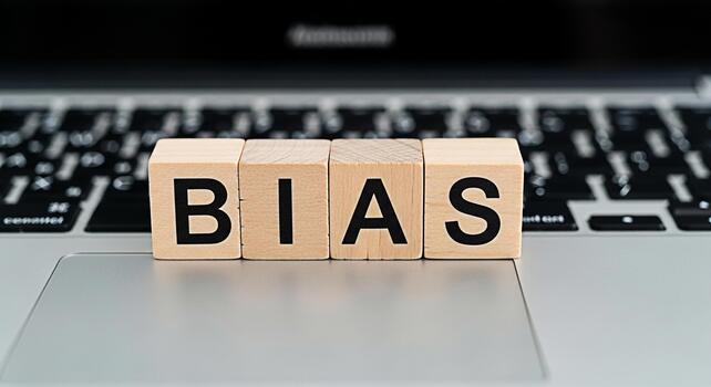 Wooden blocks spelling BIAS placed on a laptop keyboard symbolizing the concept of unconscious bias in technology algorithms and artificial intelligence promoting awareness and ethical considerations photo
