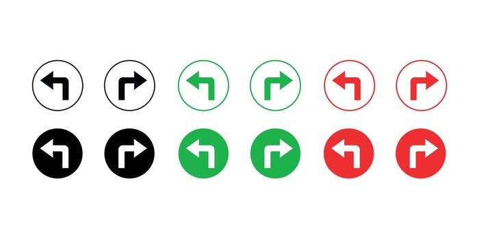 Turn Left and Right Arrow Icons In Circles direction Isolated On White Background vector