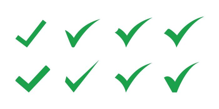 Green Check Mark Symbols In Various Styles checkmark Isolated On White Background vector