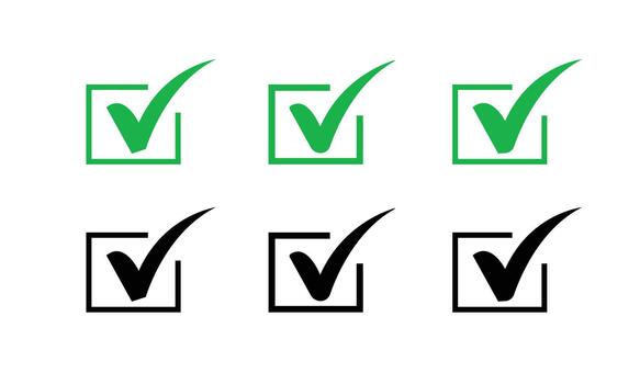 Green and Black Check Mark Icons in Square Boxes checkbox on White Background vector