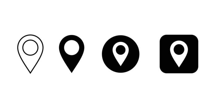 Four different styles of location pin map marker icons Isolated On White Background vector