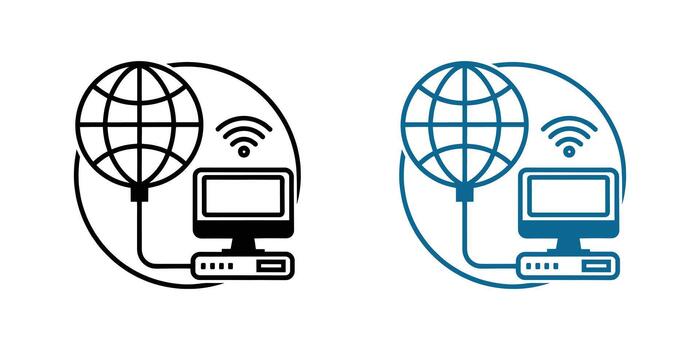 Computer network connection icon with globe and wifi symbol Isolated On White Background vector