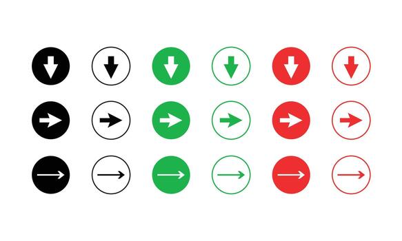 Arrow Icons In Circles With Down and Right Directions Isolated On White Background vector