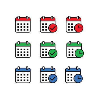Calendar Icons With Checkmarks and Clock Symbols date Isolated On White Background vector