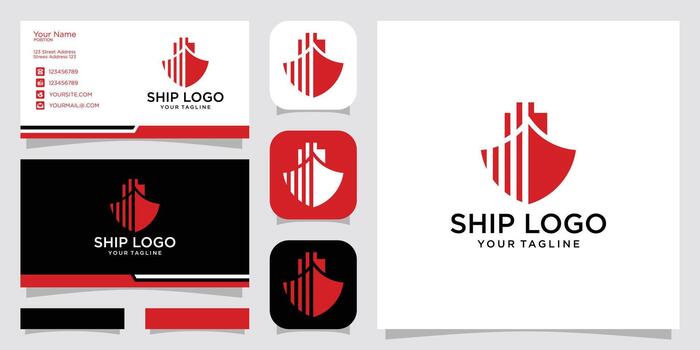 modern, elegant, and simple ship red logo design. design inspiration business card and icon app vector