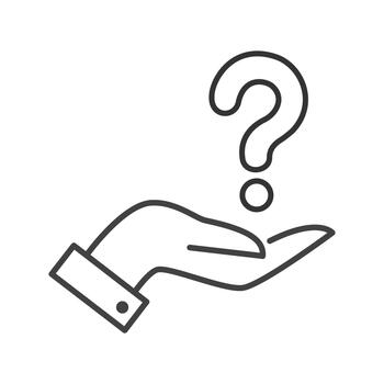 Outline question mark on palm hand icon isolated. vector