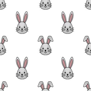Adorable grey bunny faces with pink inner ears, arranged in a repeating seamless pattern on a white background, evoking a playful and sweet Easter theme. vector