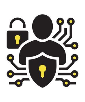 Cyber security concept with person, shield, and lock vector