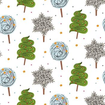 Seamless pattern with handmade marshmallows. Snowflake, Christmas tree, flower-shaped cream on a stick with sprinkles of beads and stars. Holiday texture for wrapping paper, seasonal textile prints vector