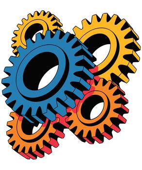 Interlocking gears symbolizing teamwork and mechanical connection vector
