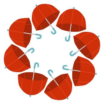 Cute autumn umbrella circle frame. Round border made of umbrellas. The umbrellas are arranged in a circle. flat isolated on white background. vector