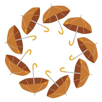 otoño marrón paraguas circulo marco. redondo frontera hecho de paraguas el paraguas son arreglado en un círculo. plano aislado en blanco antecedentes. vector