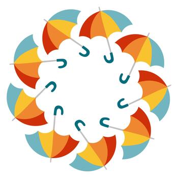 otoño arco iris paraguas circulo marco. redondo frontera hecho de paraguas el paraguas son arreglado en un círculo. plano aislado en blanco antecedentes. vector