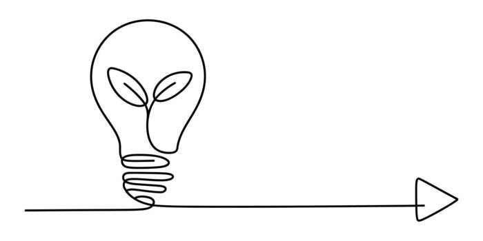 Sustainable idea light bulb with leaves and dynamic progress arrow vector