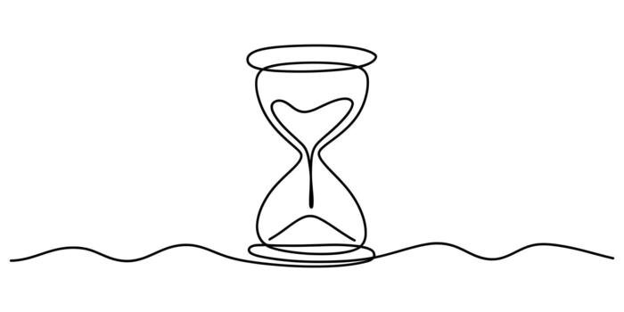 Continuous line drawing of hourglass, symbol of time passing vector