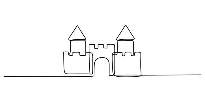Continuous line drawing of a fantasy medieval castle building vector