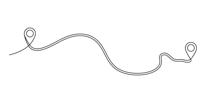 Continuous line drawing of a winding journey path with map pin vector