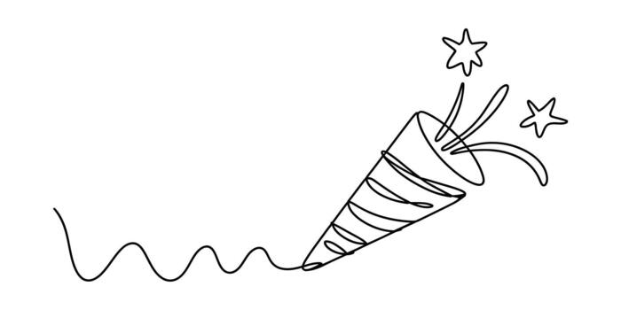 Continuous line drawing of a party popper with exploding confetti vector