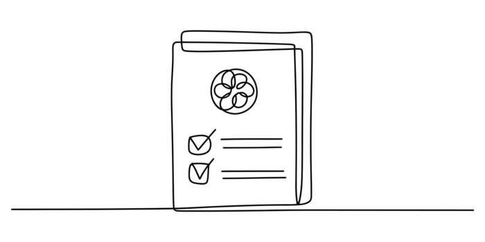 continuo línea dibujo de documento con Lista de Verificación. moderno estilo. vector