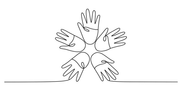 Continuous line drawing hands connected in circle unity symbol vector