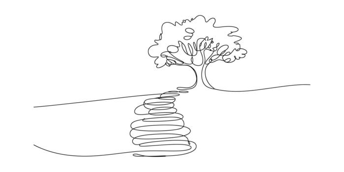 Single continuous line drawing of a tree with winding path to it. vector