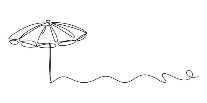Minimalist single continuous line drawing of beach umbrella summer vector
