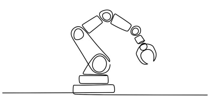 Continuous line art drawing of an industrial robot arm concept vector