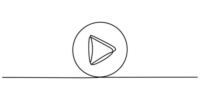 Minimalist continuous line art play button for media player ui vector