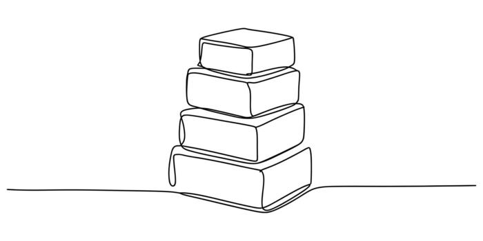Continuous line art illustration of a stack of four objects vector