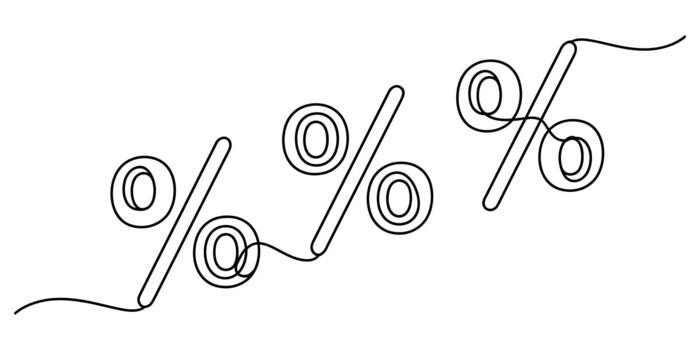 Elegant continuous line art drawing of multiple percentage symbols vector
