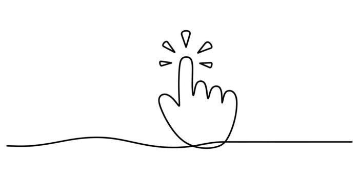 Continuous line drawing of hand pointing and clicking gesture vector