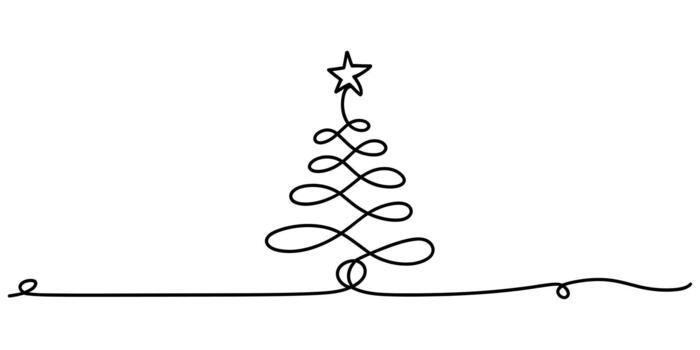 Stylized christmas tree drawn with elegant single continuous line vector