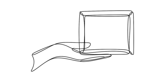 soltero línea Arte de un mano presentación un rectangular caja contorno vector