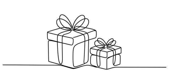Simple continuous line art drawing of two gift boxes with bows vector