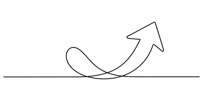 Continuous line drawing of an arrow pointing upwards, growth concept vector